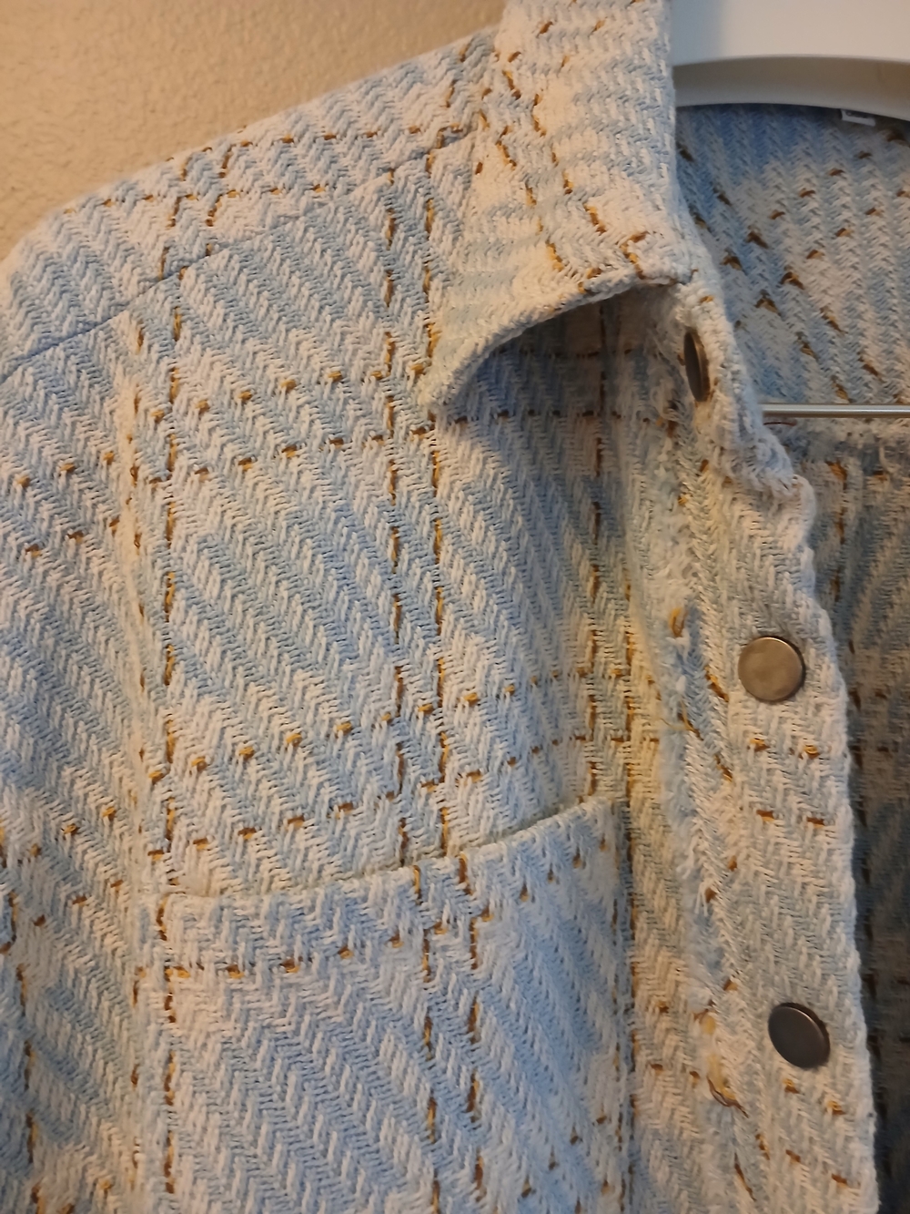 Fate Light Blue & Tan Tweed |Textured Snap-Down Coat Jacket
